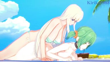 Hikage and Yomi have intense futanari sex on the beach. - Senran Kagura Hentai - 8 image