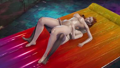 2 Shemales girl romantic sex in pool party 2B & Aloy, fucked behind - 13 image