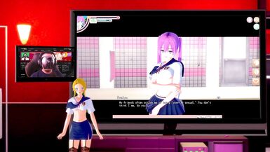 Koikatsu: Chick with Dick rubs one off for the ladies. - 5 image