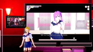 Koikatsu: Chick with Dick rubs one off for the ladies. - 6 image