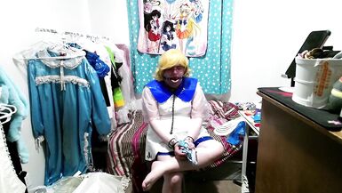 Shiny PVC Cosplay Sissy Lillie Gagged Breathplay Stinky Socks Vibrator - 10 image