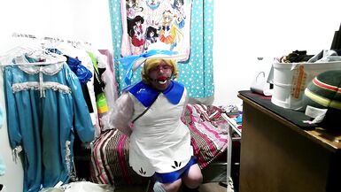 Shiny PVC Cosplay Sissy Lillie Gagged Breathplay Stinky Socks Vibrator