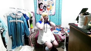 Shiny PVC Cosplay Sissy Lillie Gagged Breathplay Stinky Socks Vibrator - 7 image