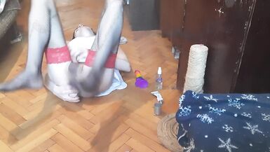 Sissy fucks ass and masturbate her dick solo jerking - 14 image