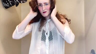 Nerdy Redhead Tgirl Enjoys an Orgasm-Filled Shower - 3 image