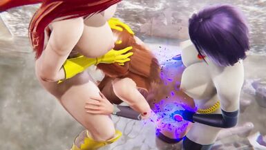 Starfire FUTA Doggystyle Anal and BJ with Raven + Batgirl - Titans 3D Hentai - 7 image