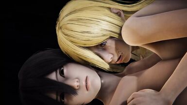 Mikasa futa is in charge of throwing the semen of his cock on Historia - 1 image