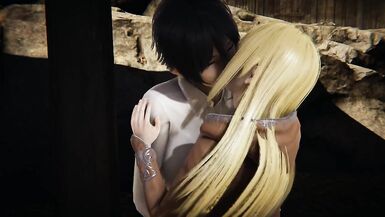 Mikasa futa is in charge of throwing the semen of his cock on Historia - 2 image