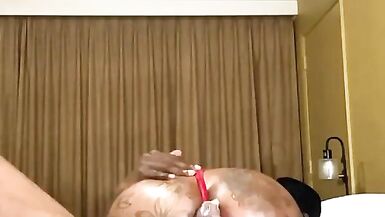 Big Booty Ebony Trans Smoke Session Turns into Her Holes Getting Filled By DL Weedman - 14 image