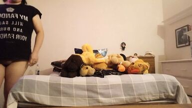 Horny Fat Enby Plays With Tits and Pussy While Making Bed - 1 image