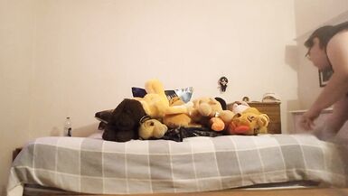 Horny Fat Enby Plays With Tits and Pussy While Making Bed - 2 image