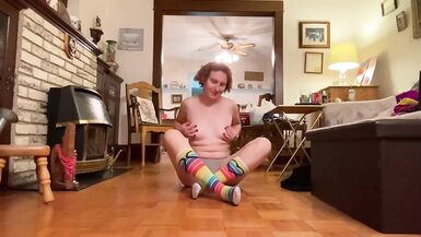 Cute TS in Rainbow Socks Strokes Her Cock - Sierra Dubois - 4 image