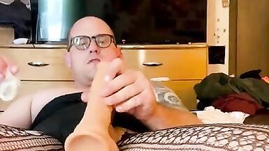 Chubby crossdresser edging and almost  shooting a huge load - 4 image