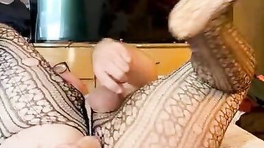 Chubby crossdresser edging and almost  shooting a huge load - 7 image