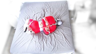 Red catsuit white boots selfbondage - 10 image