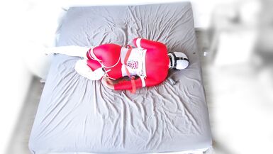 Red catsuit white boots selfbondage - 11 image