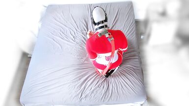 Red catsuit white boots selfbondage - 6 image