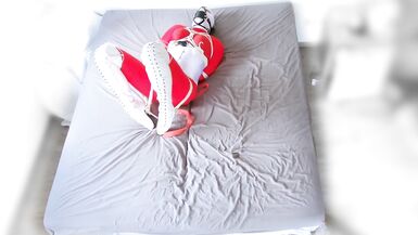Red catsuit white boots selfbondage - 8 image