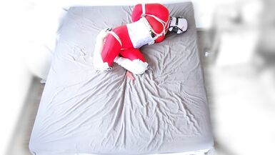 Red catsuit white boots selfbondage