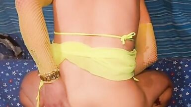 Green bikini riding squirting  dildo - 5 image