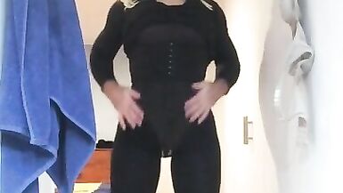 Brigitte's Black dress (trans, crossdress, mask, female mask, fetish, blonde, pantyhose, high heels) - 10 image