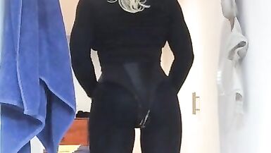 Brigitte's Black dress (trans, crossdress, mask, female mask, fetish, blonde, pantyhose, high heels) - 11 image