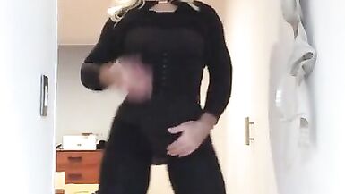 Brigitte's Black dress (trans, crossdress, mask, female mask, fetish, blonde, pantyhose, high heels) - 14 image