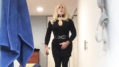 Brigitte's Black dress (trans, crossdress, mask, female mask, fetish, blonde, pantyhose, high heels) - 3 image