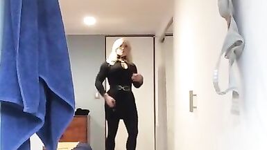 Brigitte's Black dress (trans, crossdress, mask, female mask, fetish, blonde, pantyhose, high heels) - 5 image