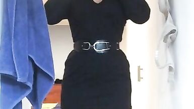 Brigitte's Black dress (trans, crossdress, mask, female mask, fetish, blonde, pantyhose, high heels) - 6 image