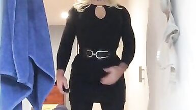 Brigitte's Black dress (trans, crossdress, mask, female mask, fetish, blonde, pantyhose, high heels) - 7 image