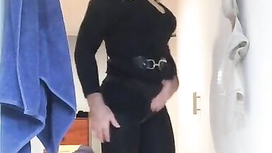 Brigitte's Black dress (trans, crossdress, mask, female mask, fetish, blonde, pantyhose, high heels) - 8 image