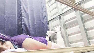 CindiCsissy masturbating in tight purple and white stockings - 12 image