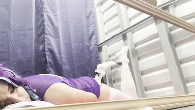 CindiCsissy masturbating in tight purple and white stockings - 13 image