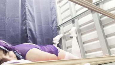 CindiCsissy masturbating in tight purple and white stockings - 15 image