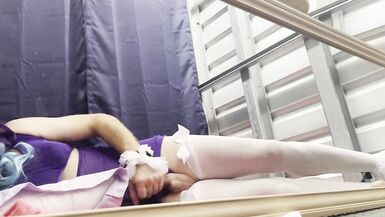 CindiCsissy masturbating in tight purple and white stockings - 9 image