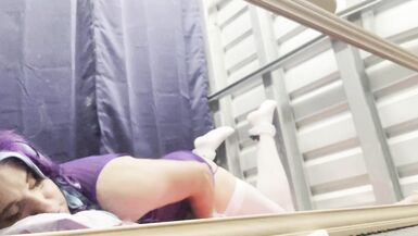 CindiCsissy masturbating in tight purple with white stockings - 11 image