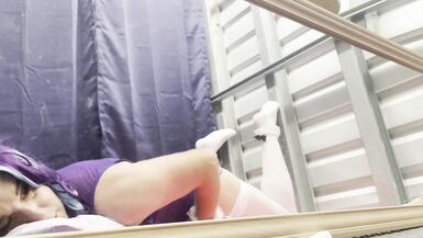 CindiCsissy masturbating in tight purple with white stockings - 13 image