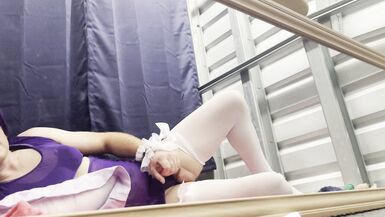 CindiCsissy masturbating in tight purple with white stockings - 3 image