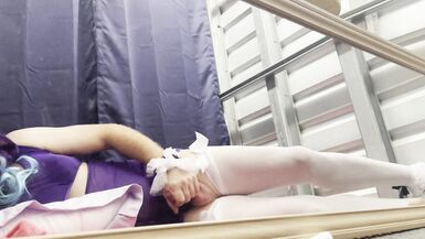 CindiCsissy masturbating in tight purple with white stockings - 9 image