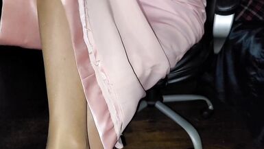 Long pink satin skirt with silky white half slip. - 14 image