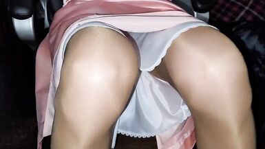 Long pink satin skirt with silky white half slip. - 9 image