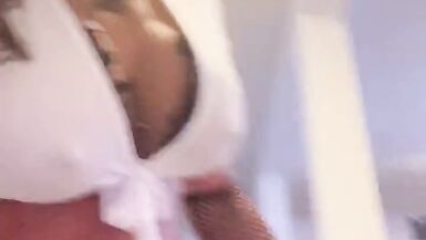 Crossdresser schoolgirl posing in lingerie - 14 image