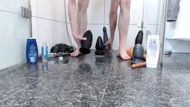 Sissy warmin up his Ass! Big Plugs an Chastitycage - 1 image