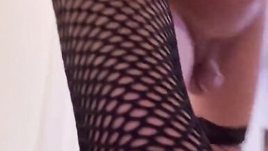 Crossdresser outdoors, posing, huge dildo, and cum - 4 image