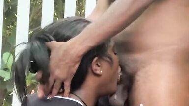 Tranny takes cock outside - 5 image