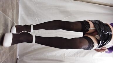 Kinkydressup cd slut purple. white heels and panties - 3 image