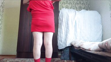 RED Mini Dress White Sexy Trans Cute Sissy Big Butt Solo Performer Crossdresser Model Cosplayer Femboy Striptease MTF - 12 image