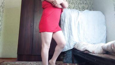 RED Mini Dress White Sexy Trans Cute Sissy Big Butt Solo Performer Crossdresser Model Cosplayer Femboy Striptease MTF