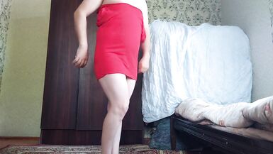 RED Mini Dress White Sexy Trans Cute Sissy Big Butt Solo Performer Crossdresser Model Cosplayer Femboy Striptease MTF - 3 image